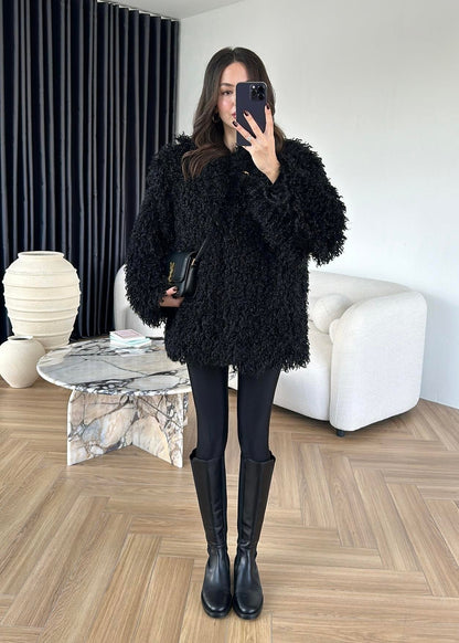 Kıvırcık Detay Kürk SİYAH