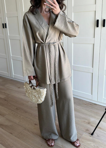 Örgü Kemerli Kimonolu Takım HAKİ