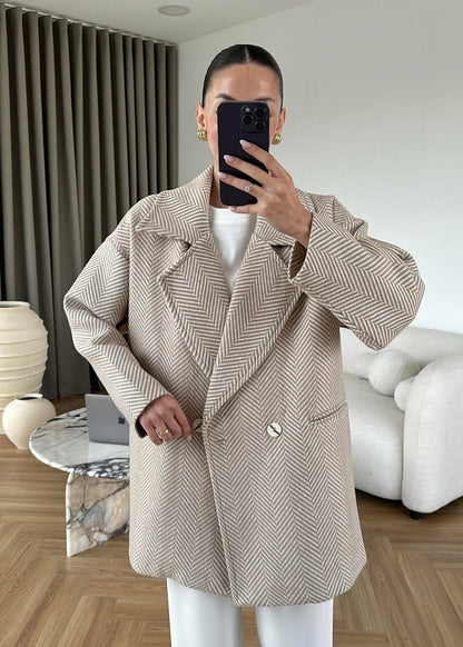 Balıksırtı Ara Boy Kaban BEJ