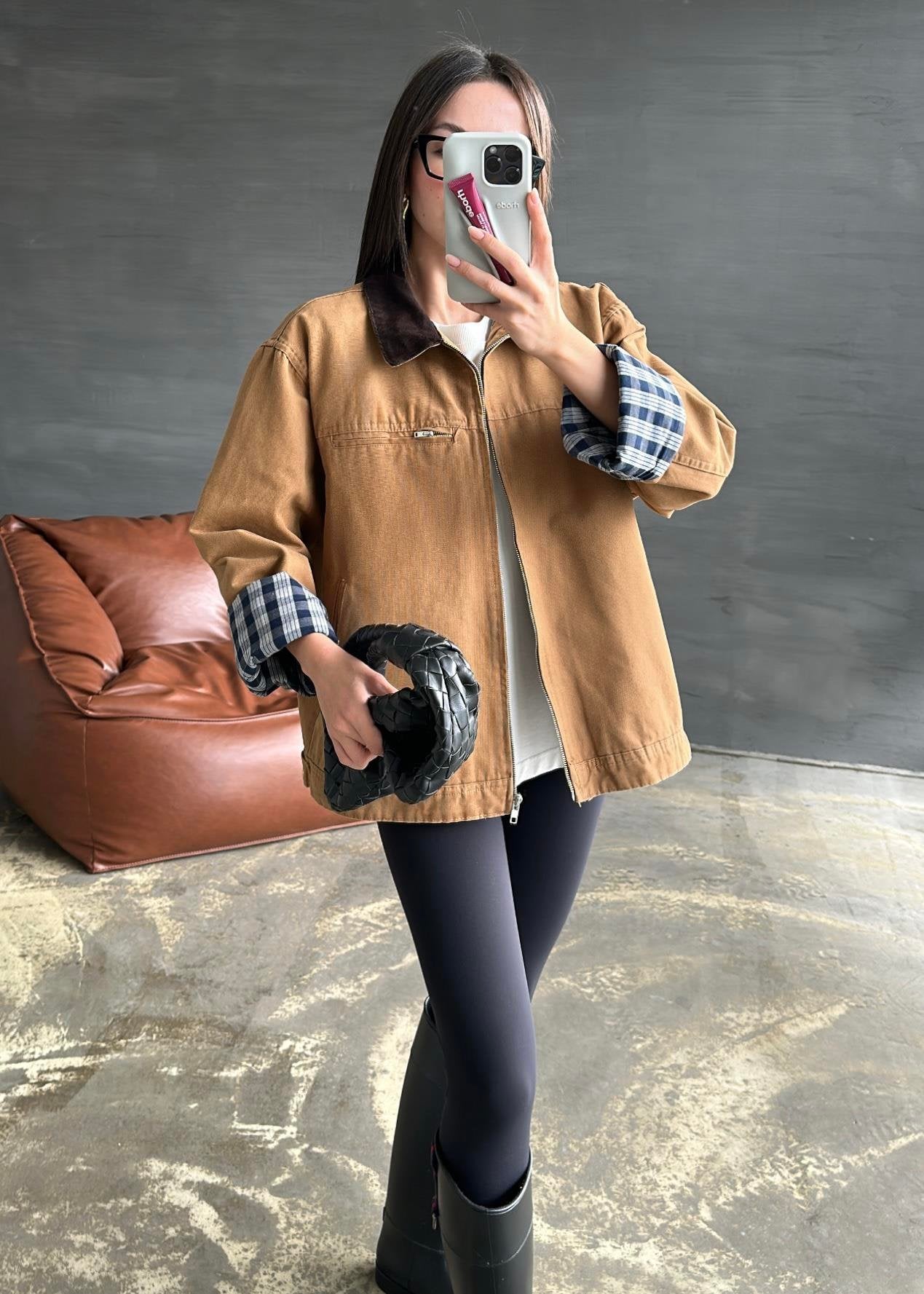 İçi Ekose Astarlı Ceket CAMEL