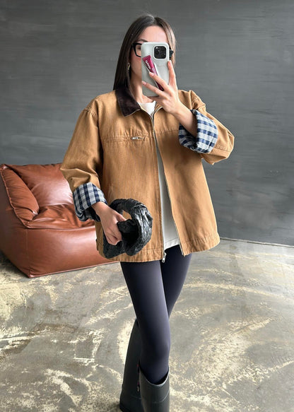 İçi Ekose Astarlı Ceket CAMEL