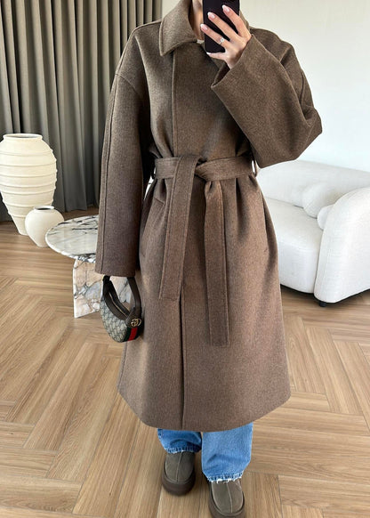 Gömlek Yakalı Kuşaklı Kaban  KAHVERENGİ