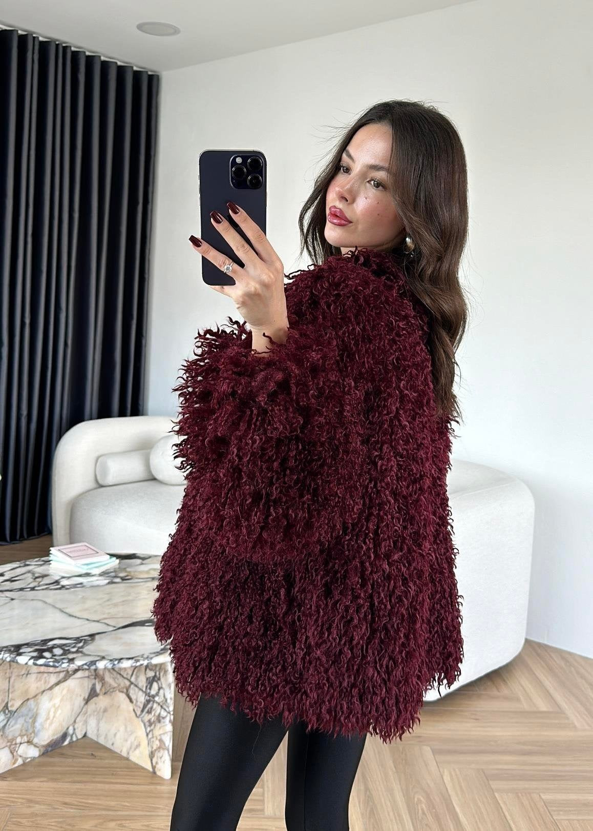 Kıvırcık Detay Kürk BORDO