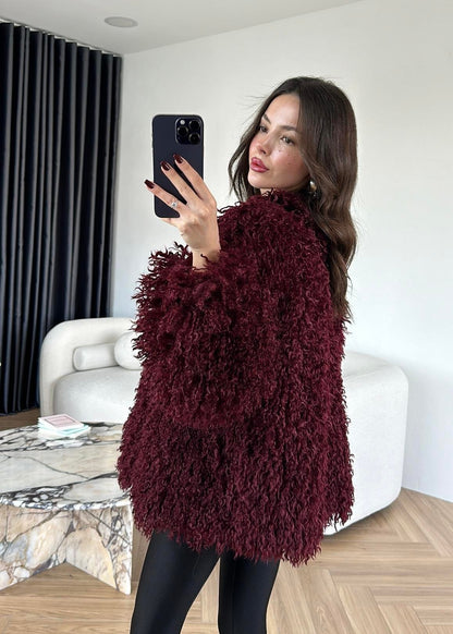 Kıvırcık Detay Kürk BORDO