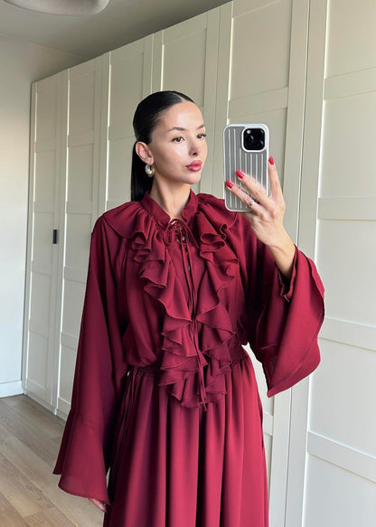 Charlie Fırfırlı Elbise BORDO