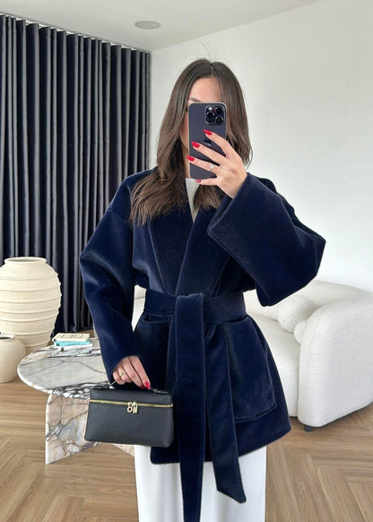 Yakalı Cepli Alpaka Ceket LACİVERT