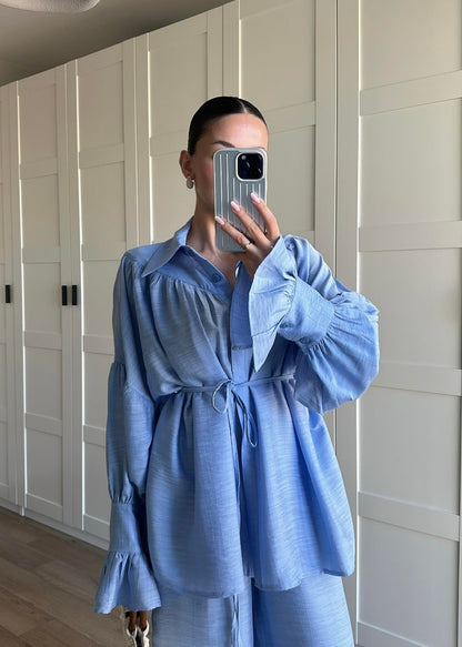 Büzgülü Gömlekli Takım MAVİ