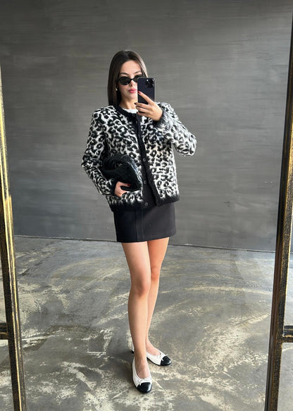 Yün Efekt Leopar Hırka SİYAH