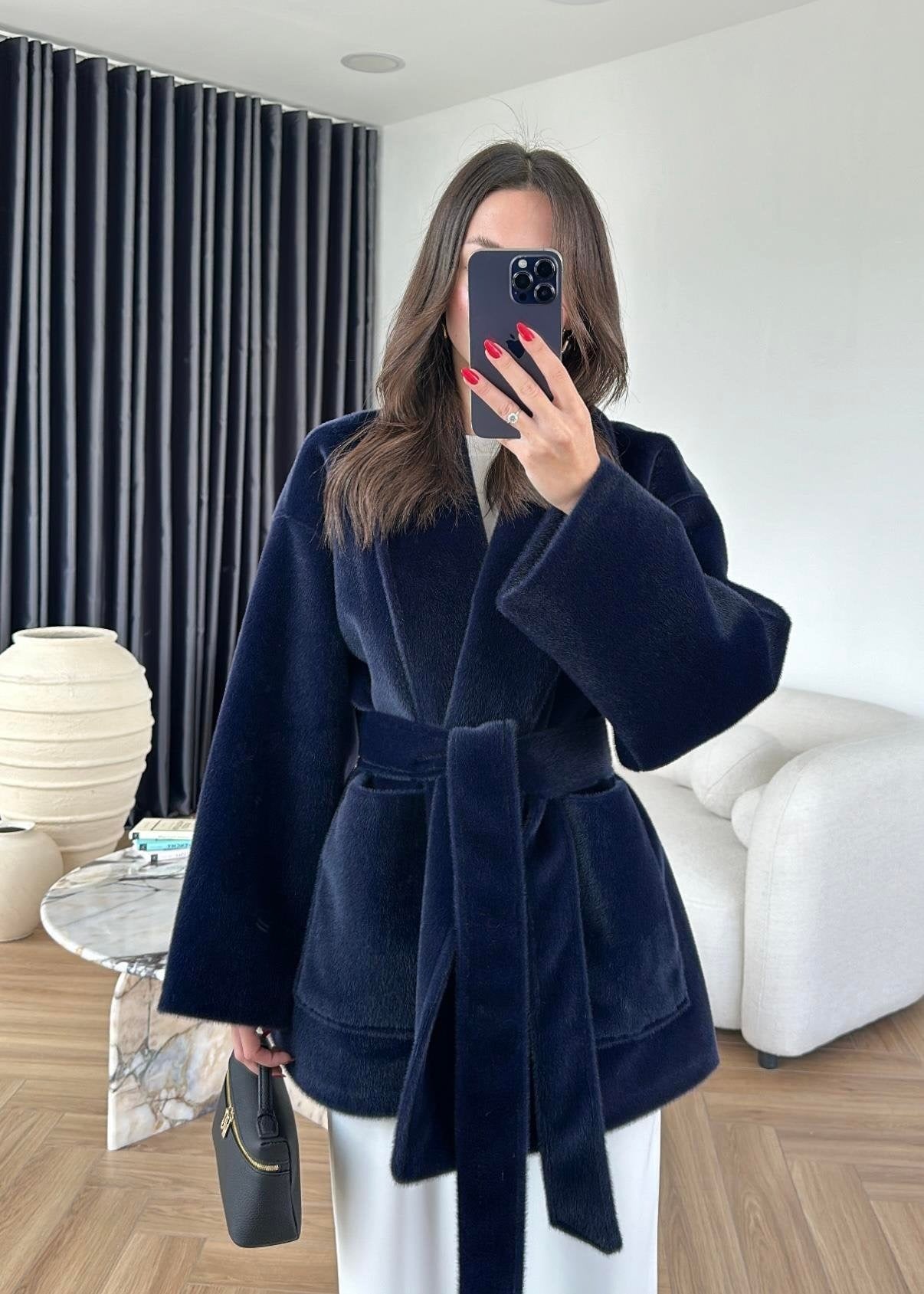 Yakalı Cepli Alpaka Ceket LACİVERT