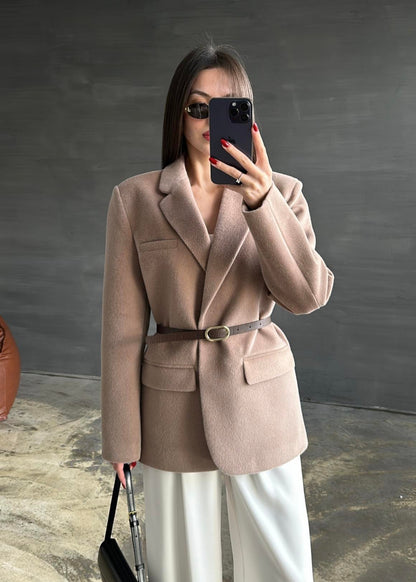 Alpaka Kemerli Ceket VİZON