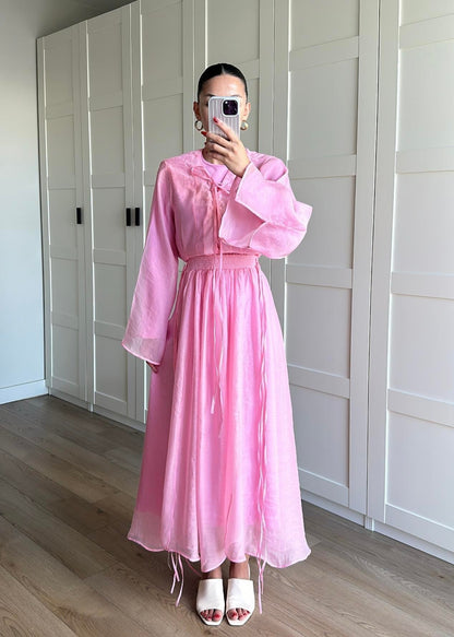 Yaka Detaylı Şifon Takım PEMBE