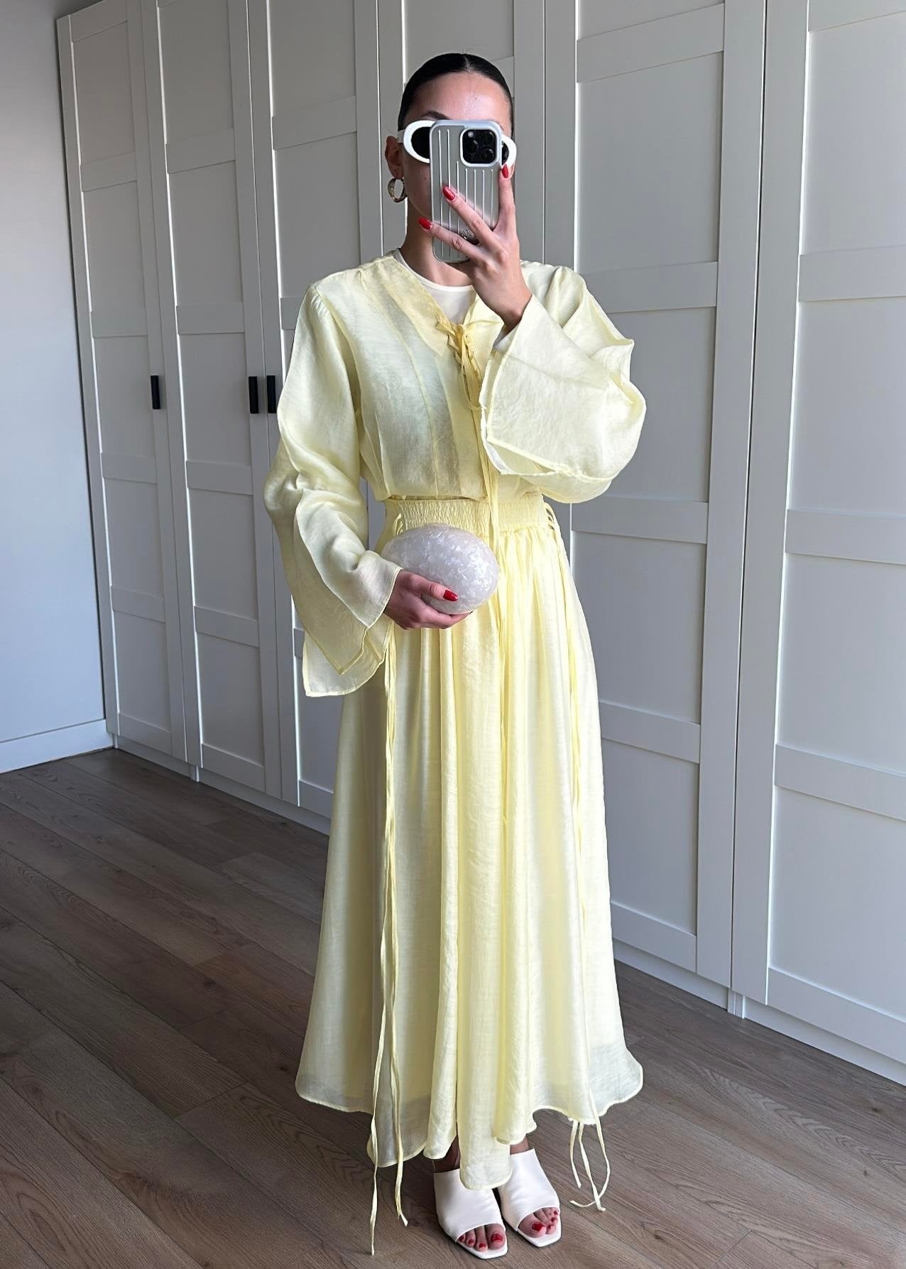 Yaka Detaylı Şifon Takım SARI