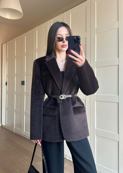 Alpaka Kemerli Ceket SİYAH