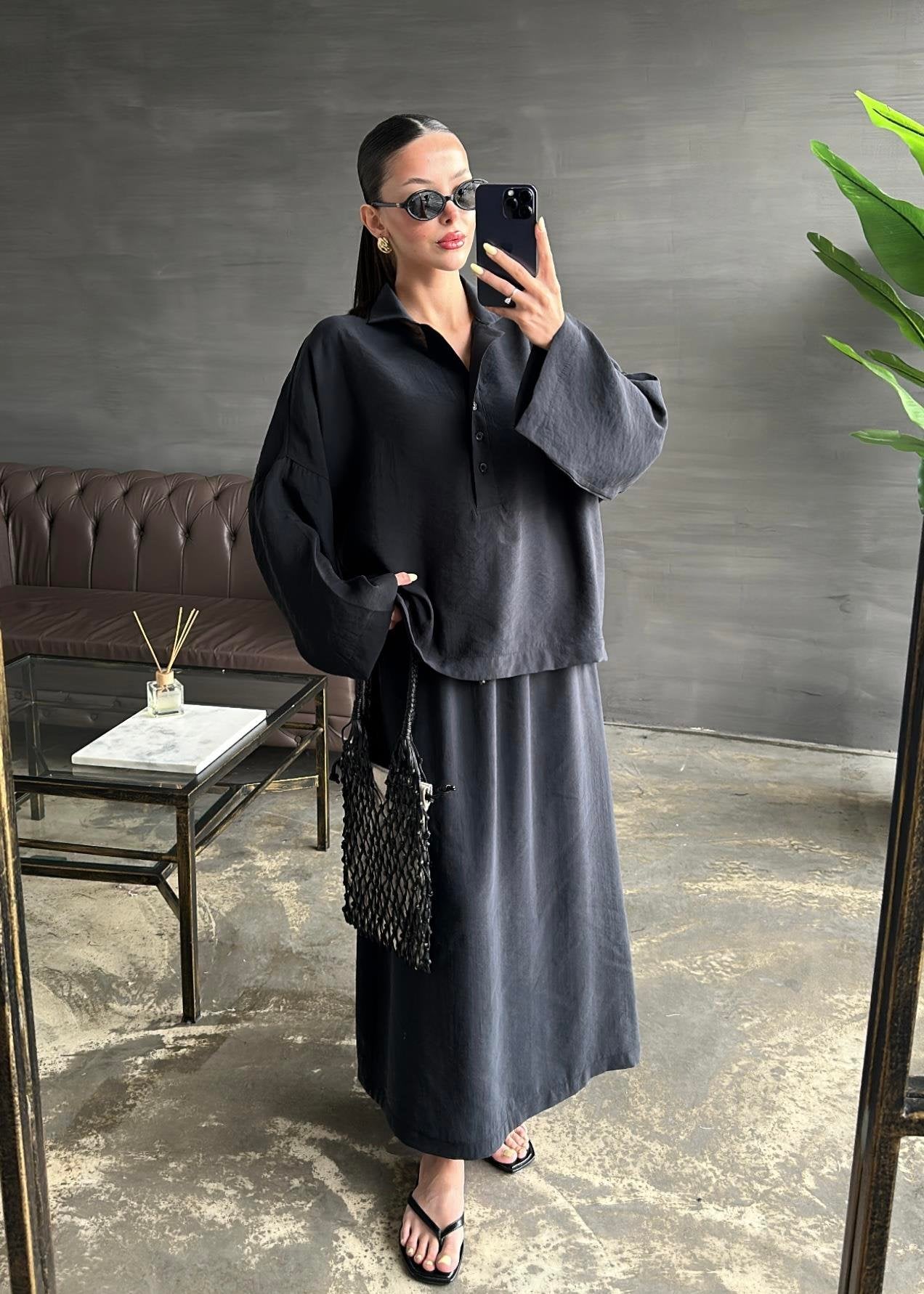 Yarım Patlı Etekli Takım SİYAH