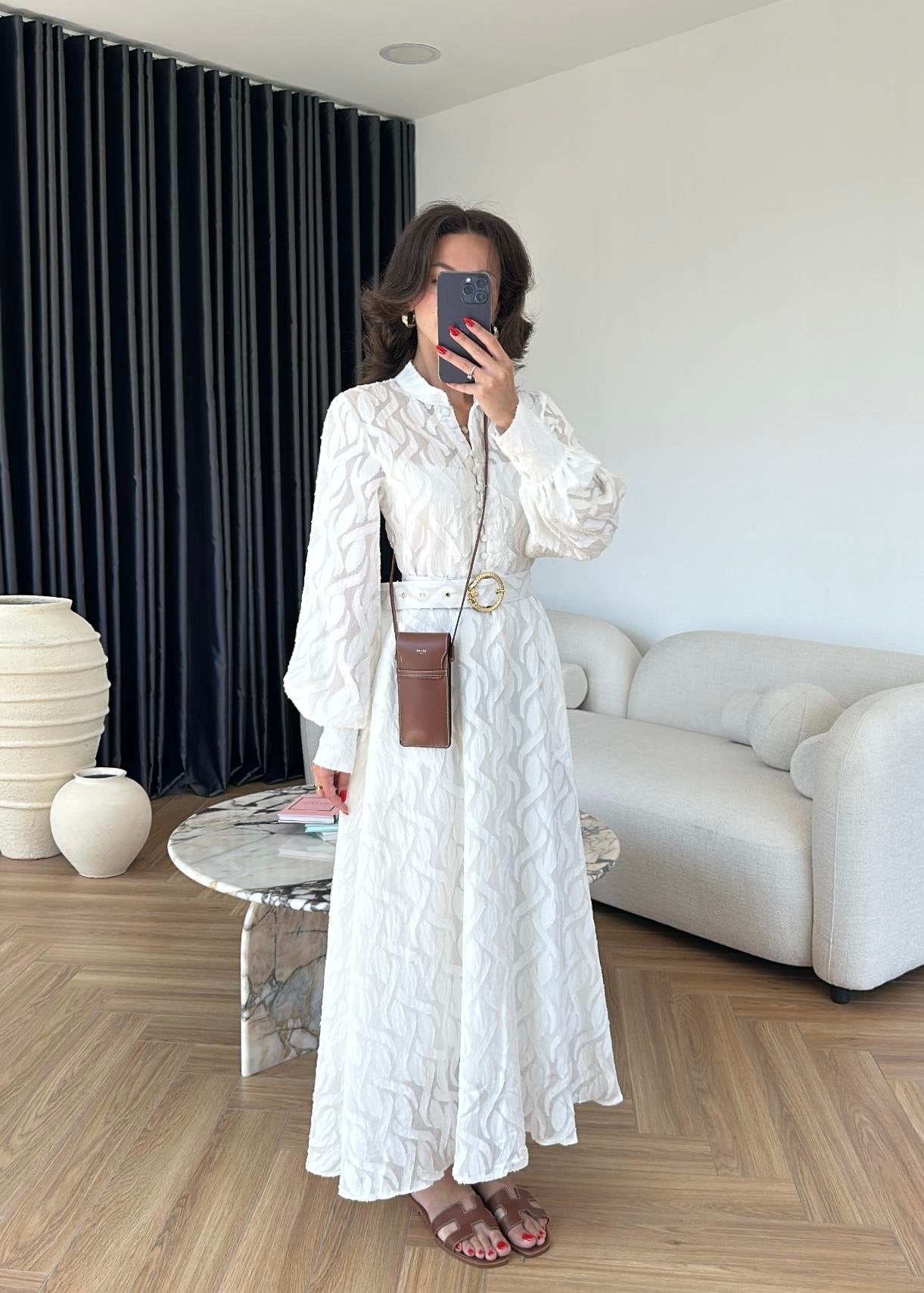 Kemerli Marka Muadil Elbise BEYAZ