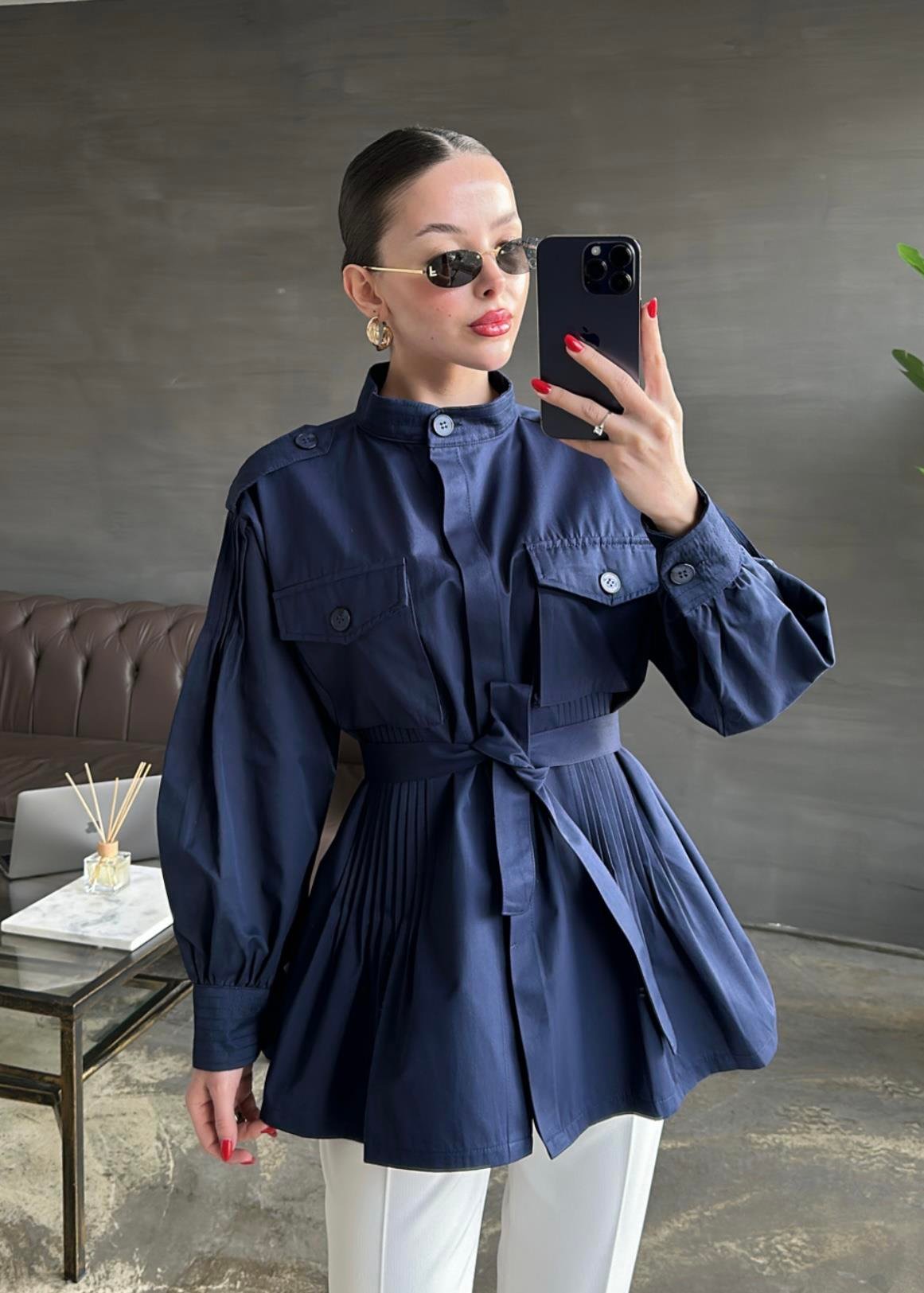 Nervür Detaylı Kap Ceket LACİVERT