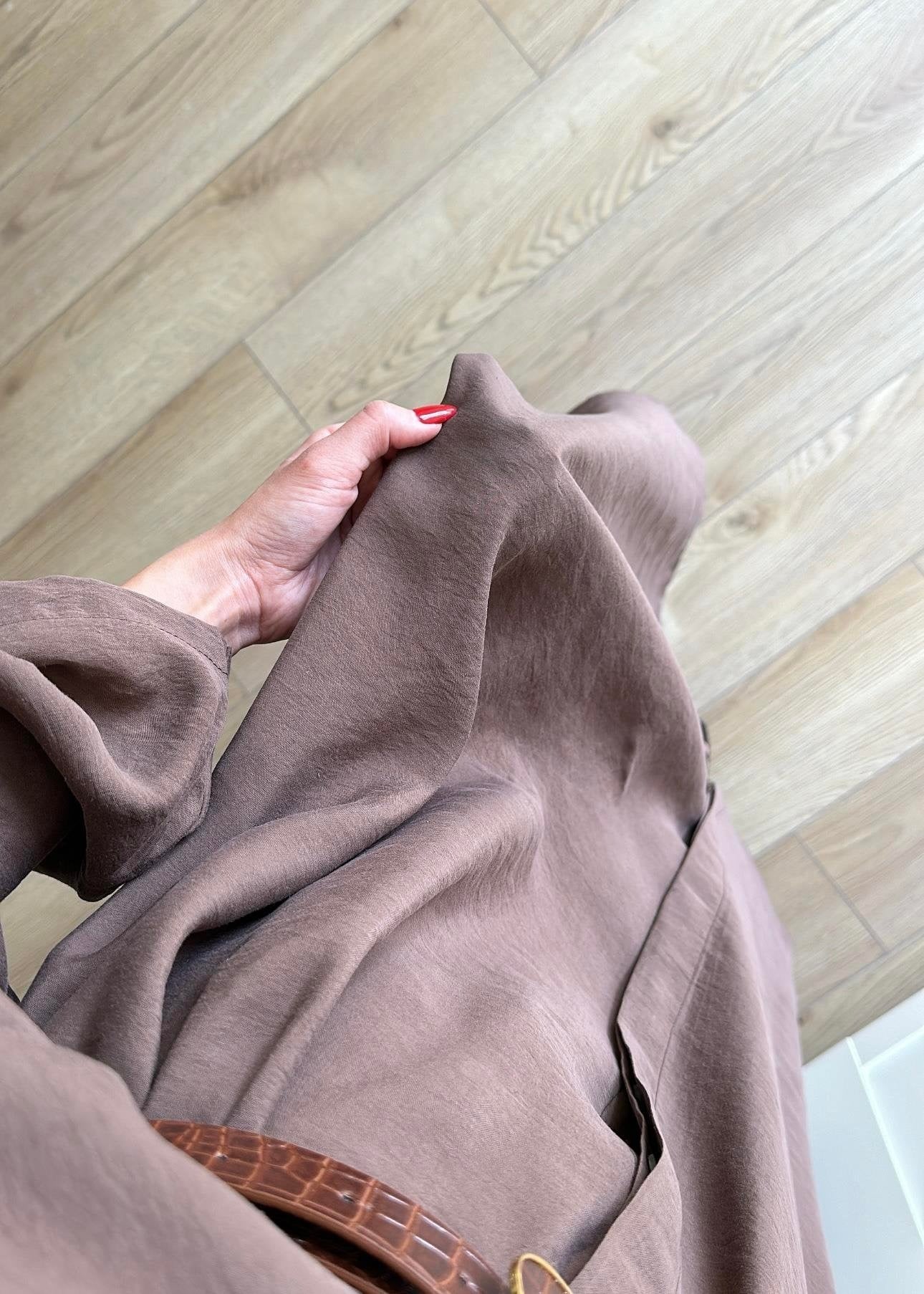 Tensel Kemerli Gömlek Elbise KAHVERENGİ