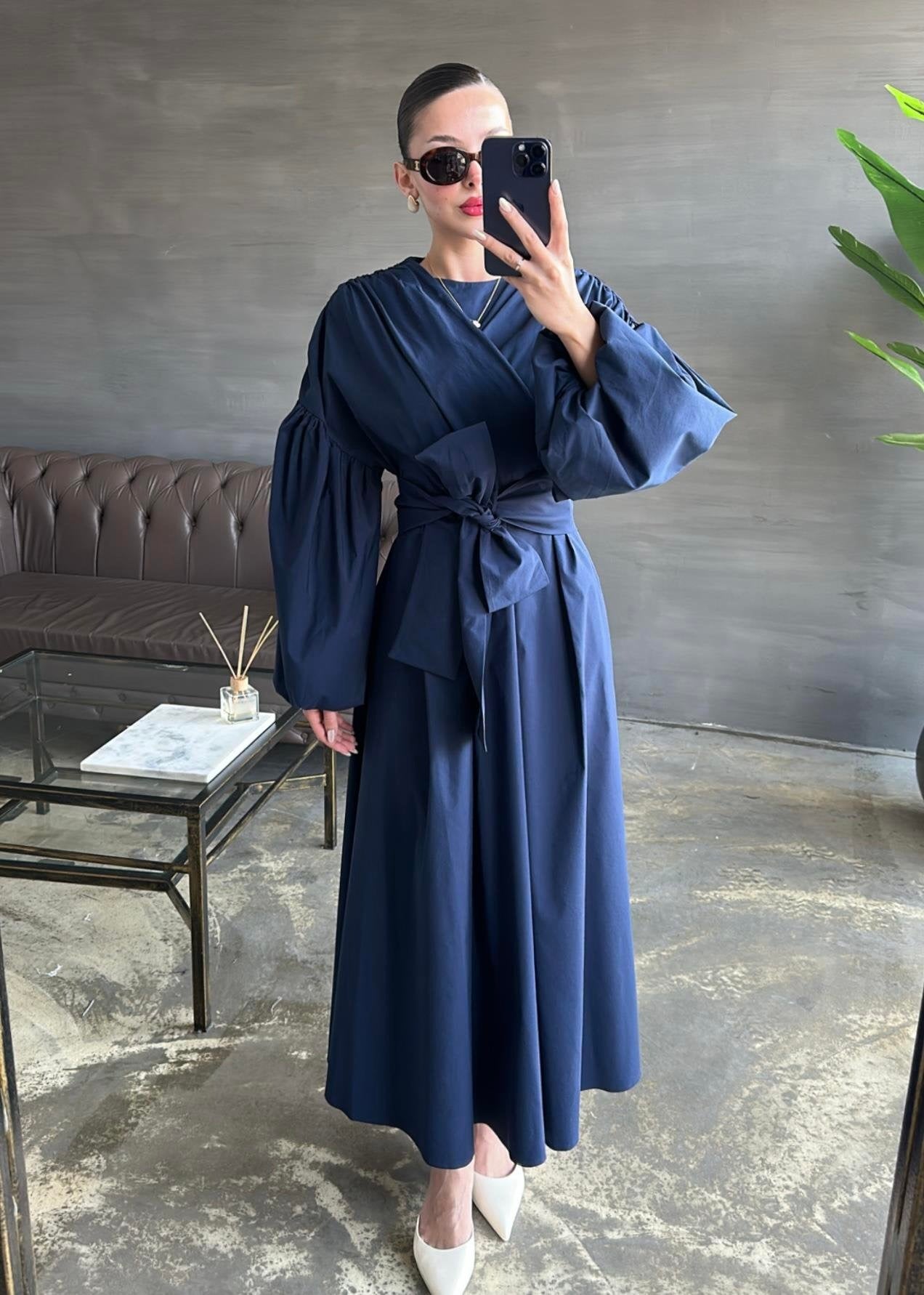 Dacron Balon Kol Elbise LACİVERT