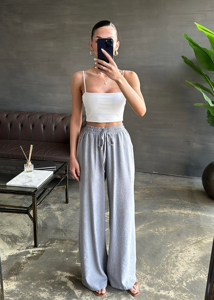 Şal Yaka Krinkıl Kimono Takım GRİ