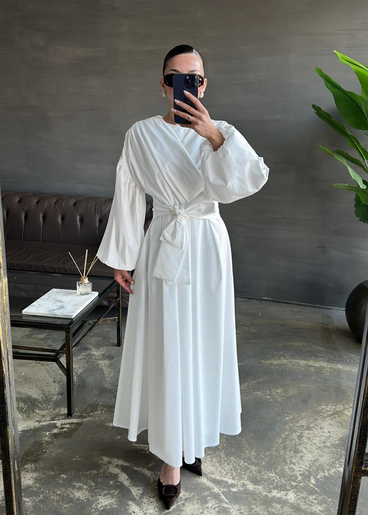 Dacron Balon Kol Elbise EKRU