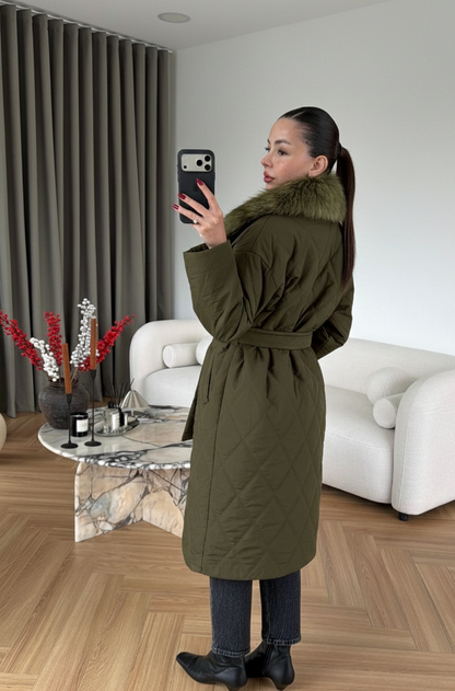 Royal Kürklü Uzun Mont HAKİ