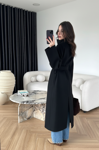 Dik Yakalı Kuşaklı Kaban SİYAH