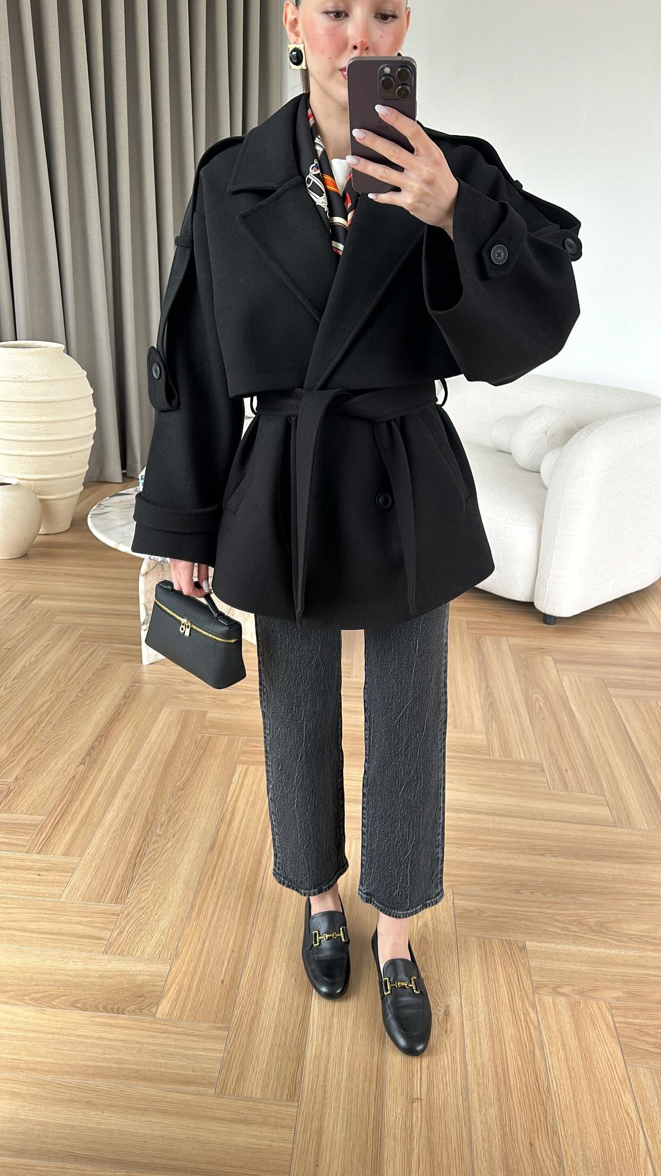 Ara Boy Kaşe Kaban SİYAH