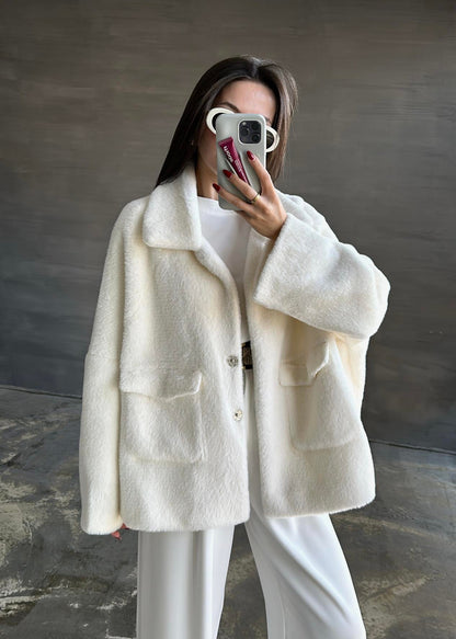 Çift Cepli Kürk BEYAZ