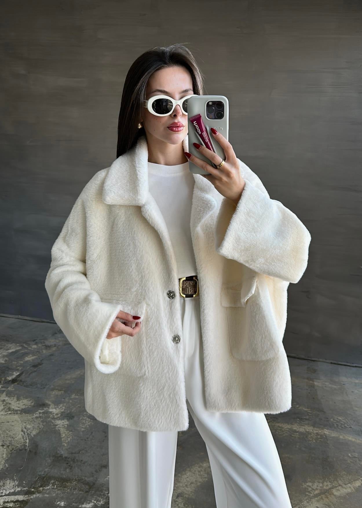 Çift Cepli Kürk BEYAZ