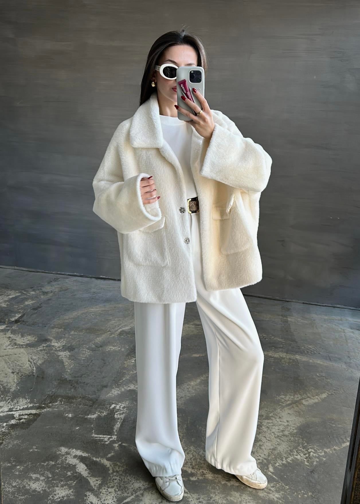 Çift Cepli Kürk BEYAZ