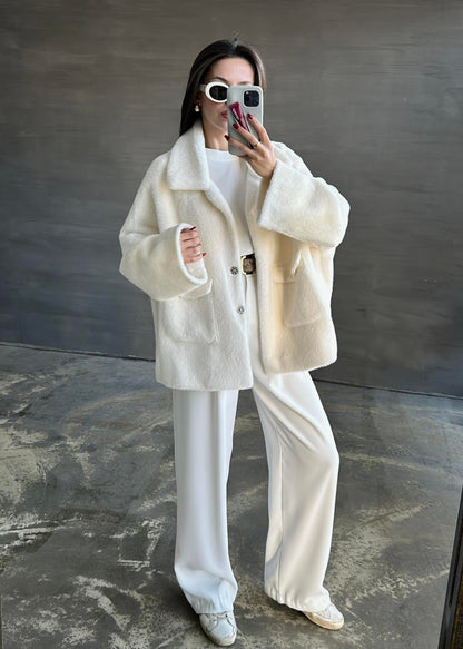 Çift Cepli Kürk BEYAZ