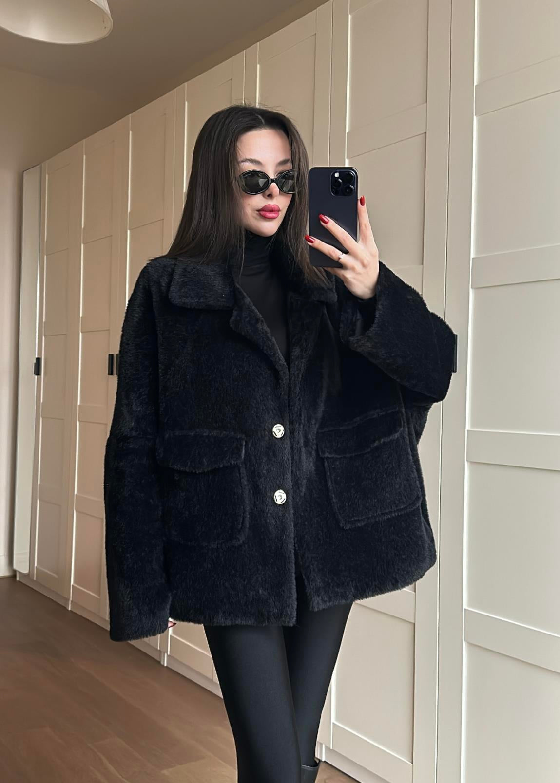 Çift Cepli Kürk SİYAH