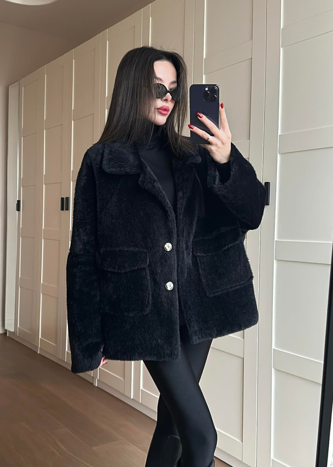 Çift Cepli Kürk SİYAH