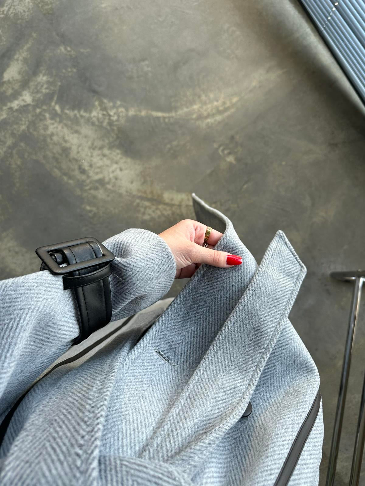 Deri Detaylı Premium Kaban GRİ