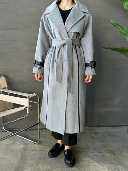 Deri Detaylı Premium Kaban GRİ