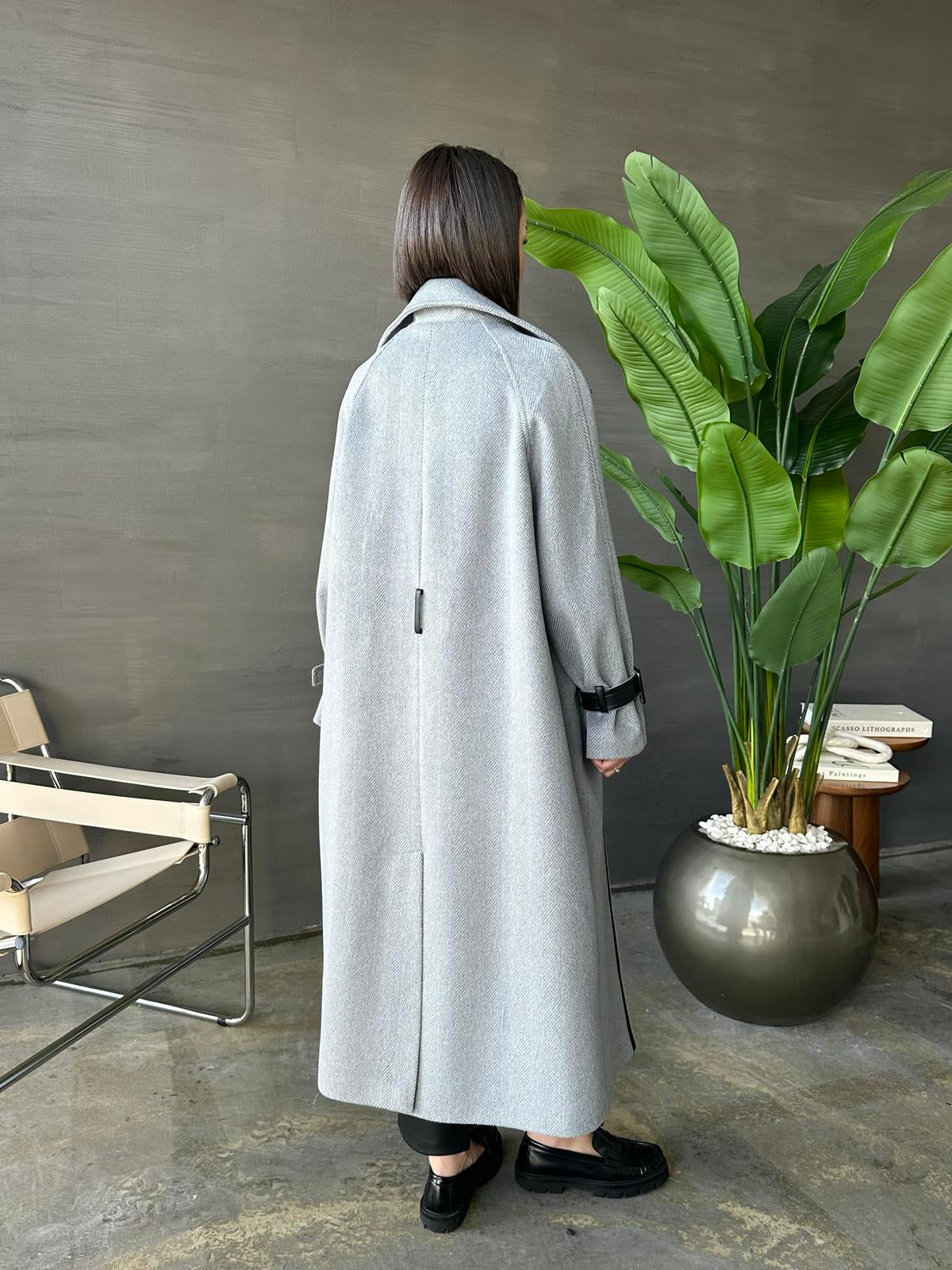 Deri Detaylı Premium Kaban GRİ