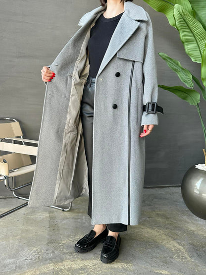 Deri Detaylı Premium Kaban GRİ