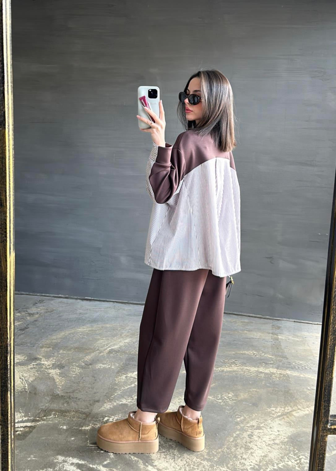 Garnili Modal Sweat Pantolon Takım ACI KAHVE