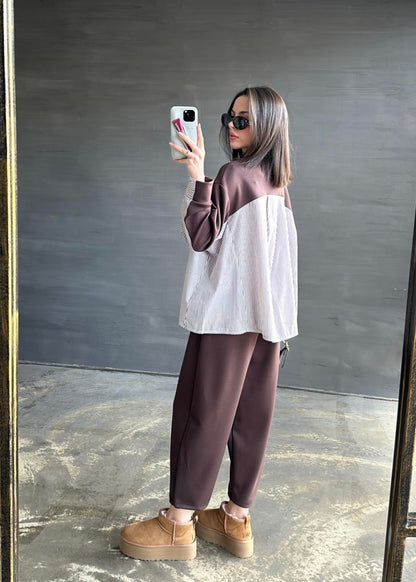 Garnili Modal Sweat Pantolon Takım ACI KAHVE