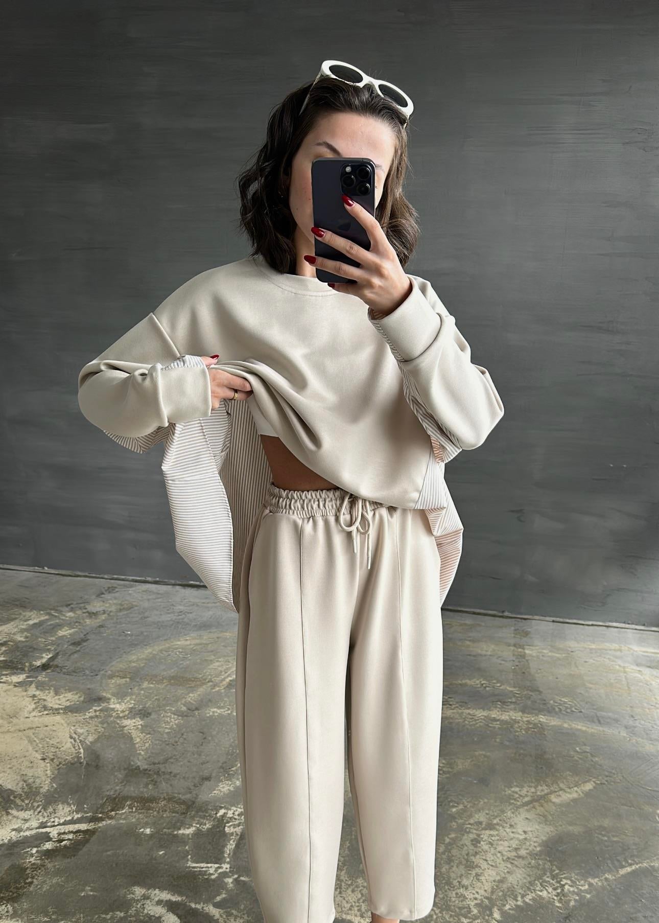 Garnili Modal Sweat Pantolon Takım BEJ