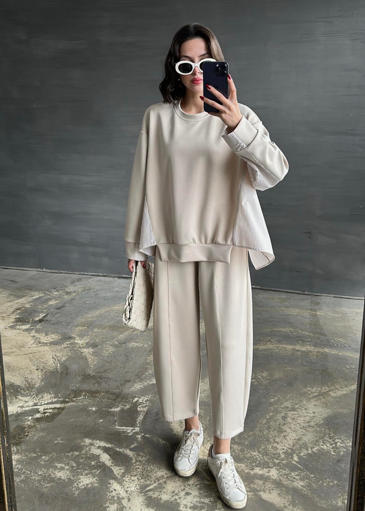 Garnili Modal Sweat Pantolon Takım BEJ