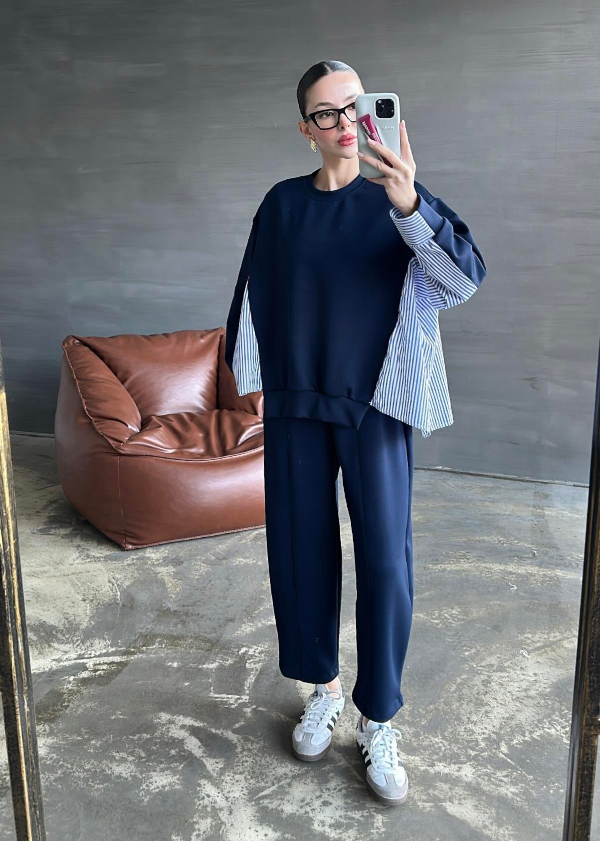 Garnili Modal Sweat Pantolon Takım LACİVERT