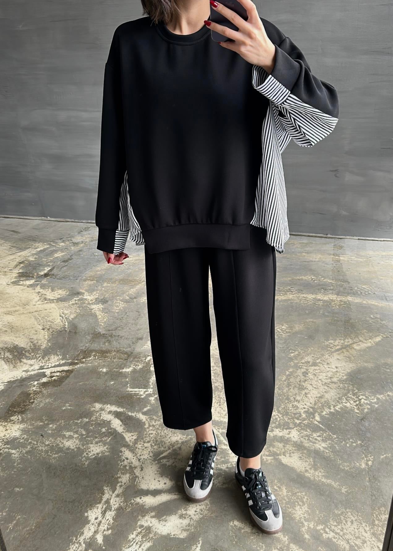 Garnili Modal Sweat Pantolon Takım SİYAH