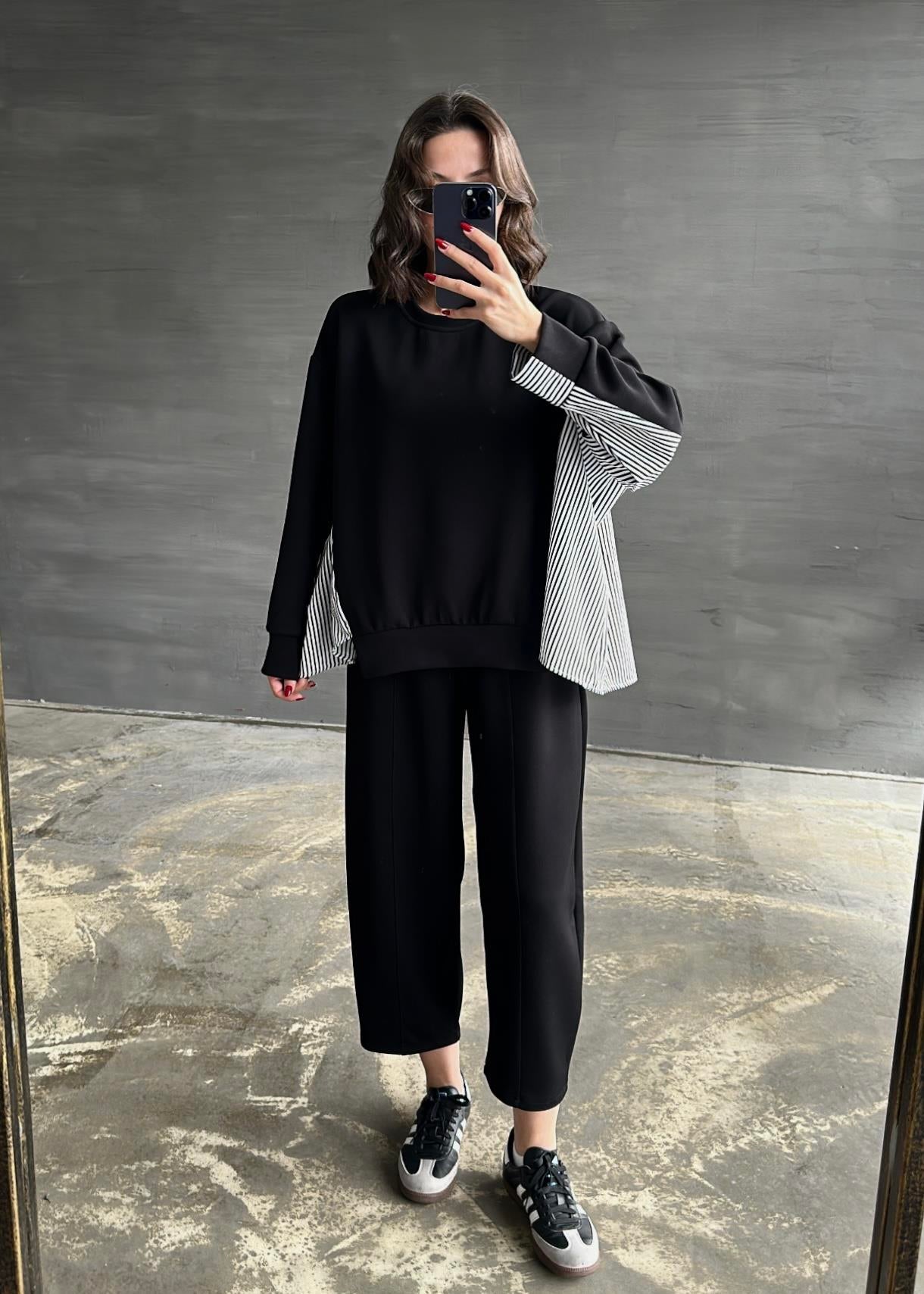 Garnili Modal Sweat Pantolon Takım SİYAH