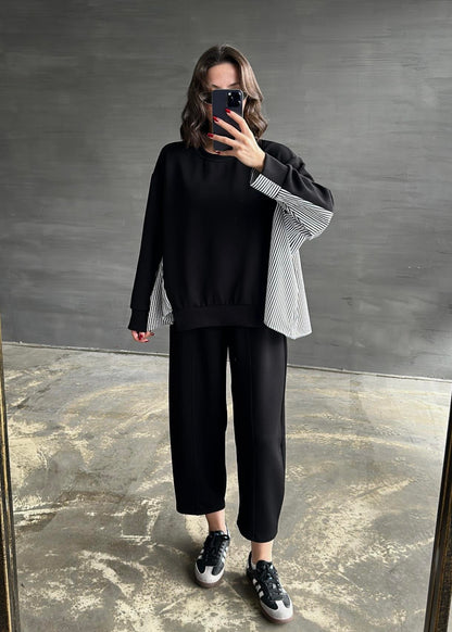 Garnili Modal Sweat Pantolon Takım SİYAH