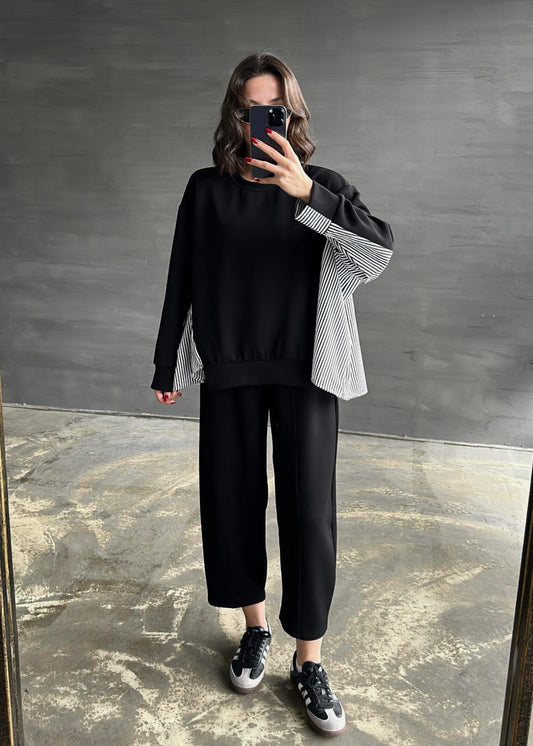 Garnili Modal Sweat Pantolon Takım SİYAH