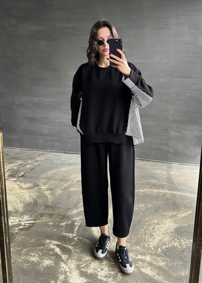 Garnili Modal Sweat Pantolon Takım SİYAH