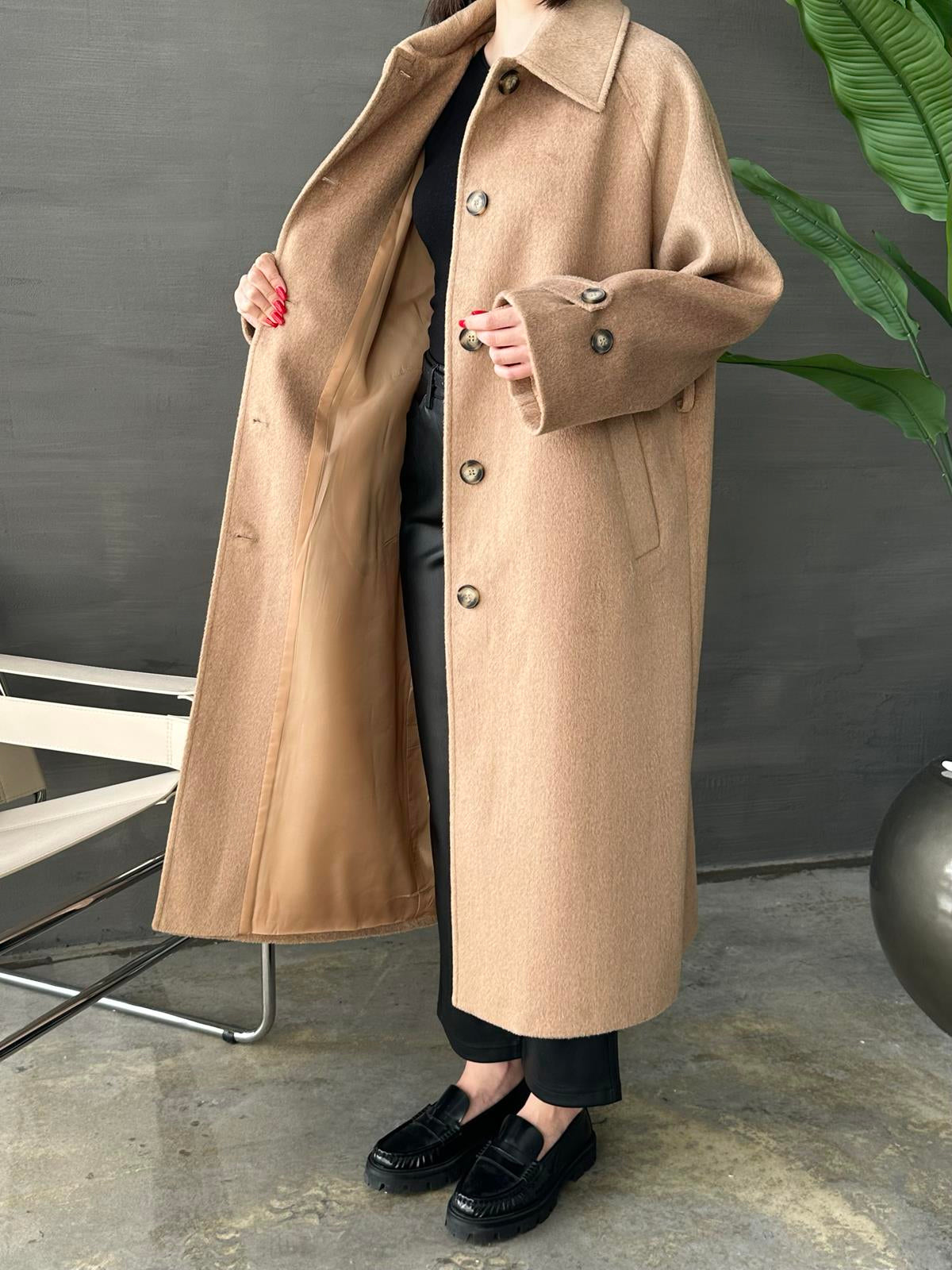 Gömlek Yakalı Kemerli Kaban CAMEL