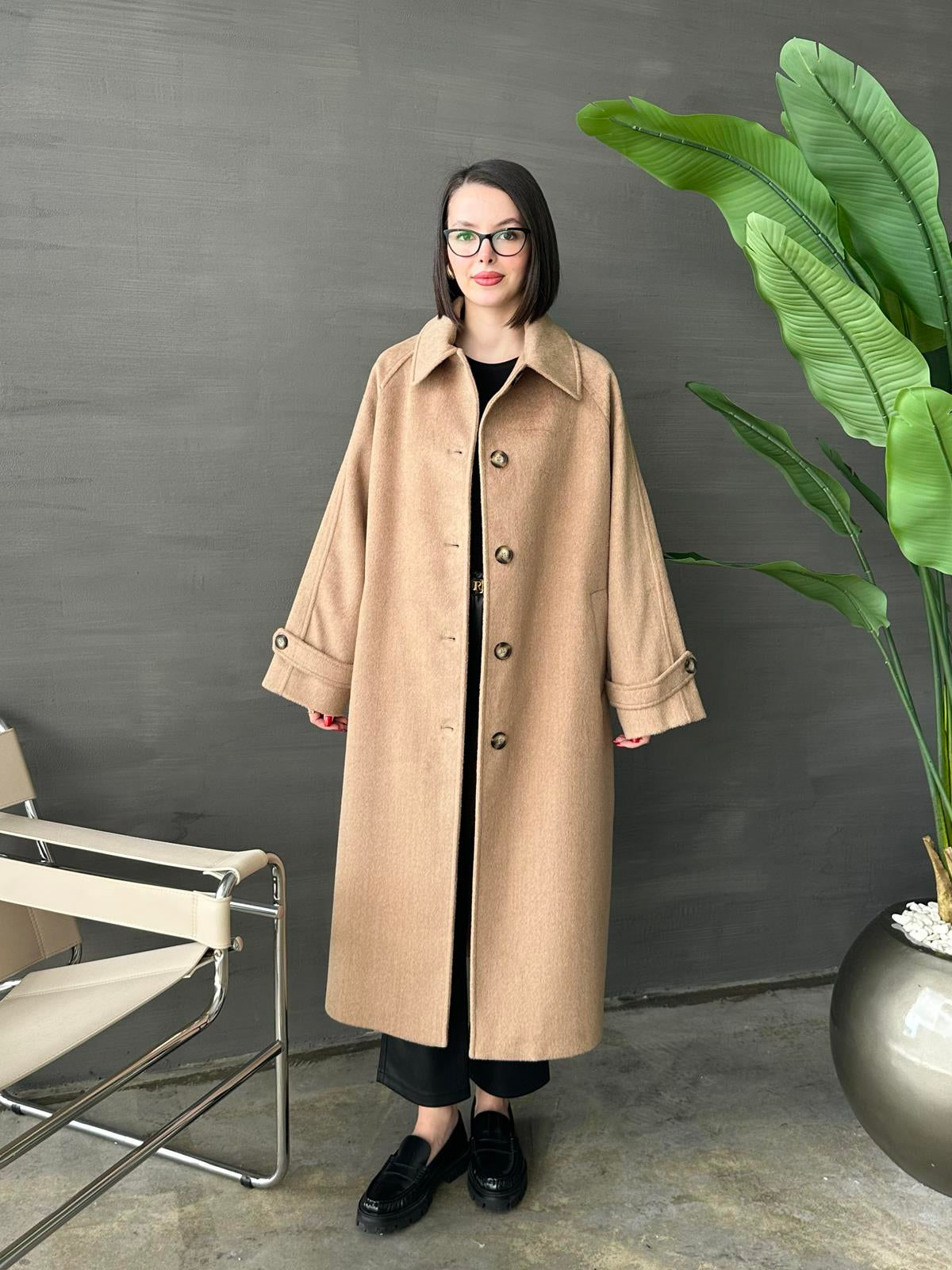 Gömlek Yakalı Kemerli Kaban CAMEL