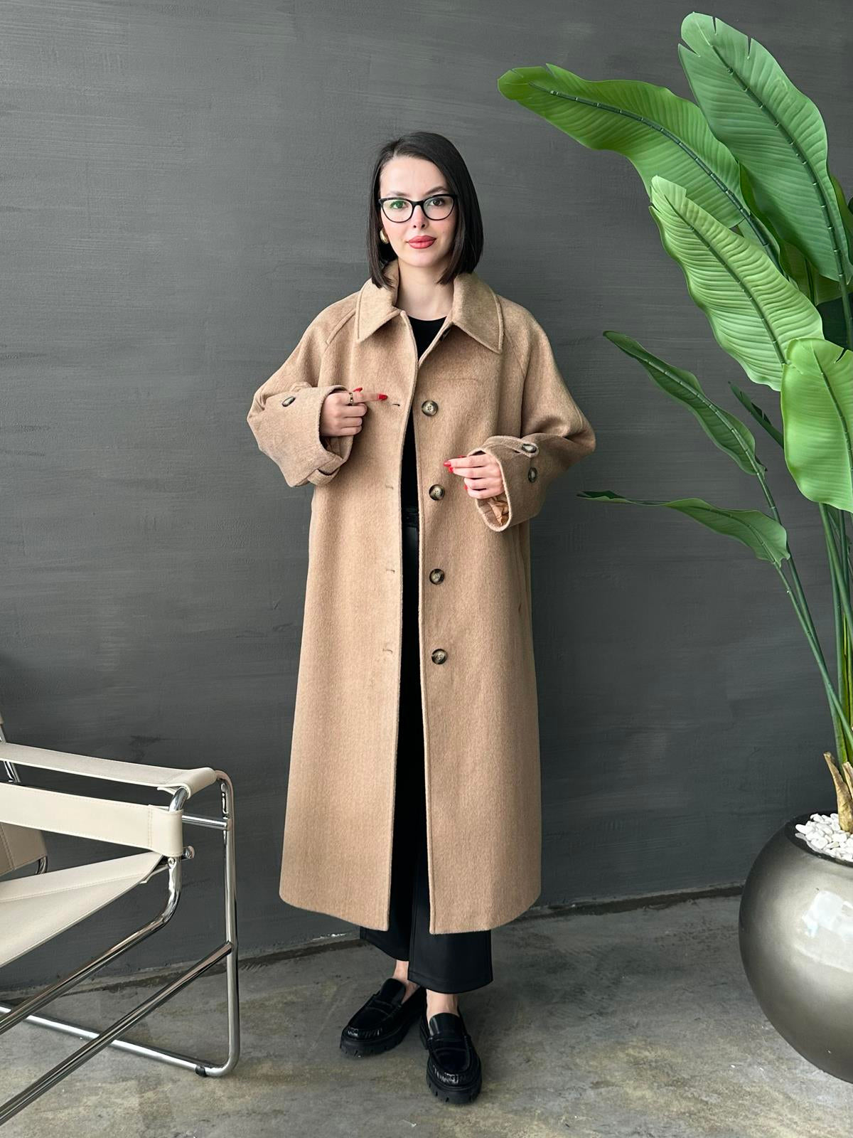 Gömlek Yakalı Kemerli Kaban CAMEL